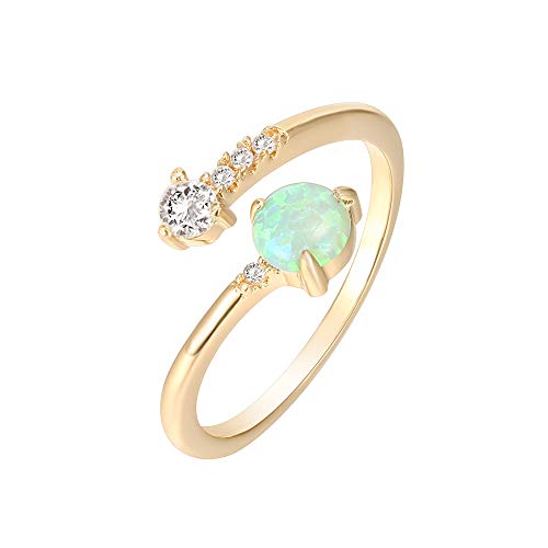 PAVOI 14K Gold Dipped Adjustable Sideways Opal Ring Celebrity Style Double Wrap Layering Stackable Ring Wedding Gift (Rose White and Yellow)