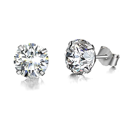 Platinum-Plated Sterling Silver Brilliant Cut Cubic Zirconia Stud Earrings