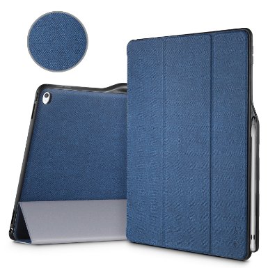 iPad Pro 12.9 Case, iVAPO [Brief Business Style] Premium PU Slim Fit Flip Folio Case with Apple Pencil Holder, [Stand Feature], Auto Sleep/Wake Smart Fabric Cover for iPad pro 12.9 inch-Blue (MM627)