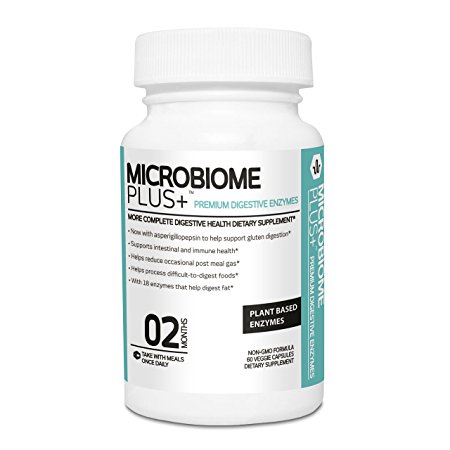Microbiome Plus Premium Digestive Formula, 18 Plant Based Enzymes for Digestion Health, 60 Veggie Caps - Non GMO, Gluten Free, Immune System Boost - Bromelain, Amylase, Protease, Lipase, Lactase
