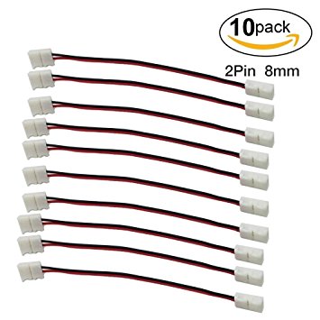 LightingWill 10pcs/Pack Strip to Strip with Wire Solderless Snap Down 2Pin Conductor LED Strip Connector for 8mm Wide 3528 2835 Single Color Flex LED Strips 8MM-2PCWCB