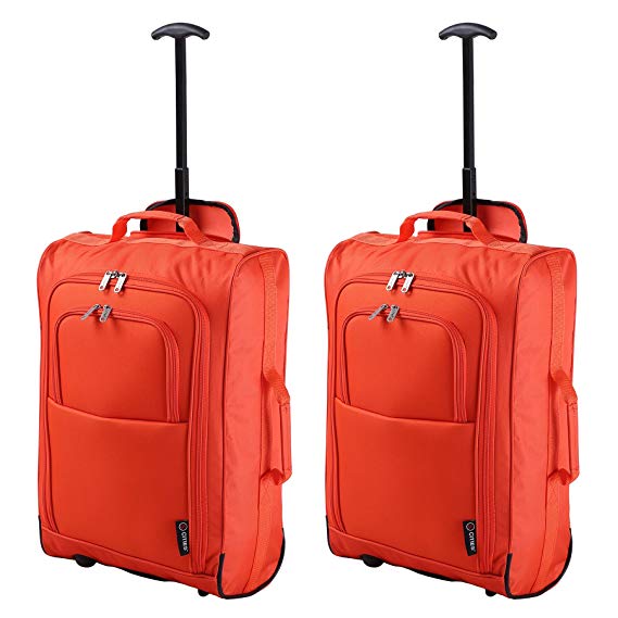 Set of 2 Super Lightweight Cabin Approved Luggage Travel Wheely Suitcase Wheeled Bags 1.45k - 42 Litres (Orange)