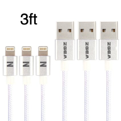 ZGEM® 3Pack 3FT / 1M iPhone 6 Cable, Nylon Braided 8Pin Data Sync Charger cable USB Charging Cable Cord For iPhone 6/6S/6 Plus/5/5S/SE, iPad Mini/Air/Pro, iPod Touch And More (Silver)