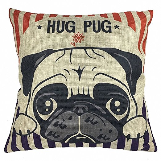 Throw Pillow Cover, Onker Cotton Linen Square Decorative Throw Pillow Case Cushion Cover 18" x 18" Lovely Hug Pug Dog