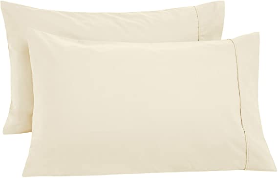 AmazonBasics Ultra-Soft Cotton Pillowcases, Breathable, Easy to Wash, Set of 2, Ivory, King