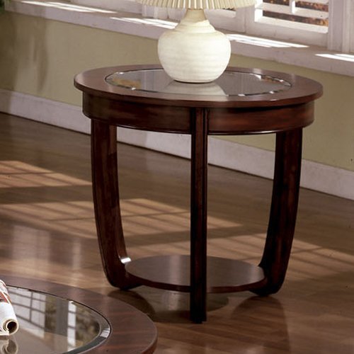 End Table with Glass Top in Dark Cherry Finish by Furniture of America
