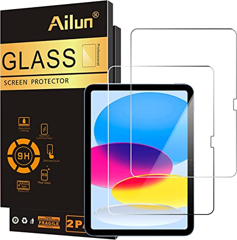 Ailun [2 Pack Screen Protector for iPad 10th Generation 10.9 Inch Display 2022 Tempered Glass [Face ID & Apple Pencil Compatible] Ultra Sensitive Case Friendly