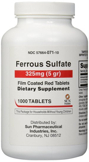 UNITED RESEARCH LABS. Ferrous Sulfate 325 mg Film Coated Tablets, 1000 Count