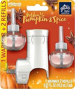 Glade PlugIns Refills Air Freshener Starter Kit, Scented and Essential Oils for Home and Bathroom, Golden Pumpkin & Spice, Limited Edition Scent, 1.34 Fl Oz, 1 Warmer   2 Refills