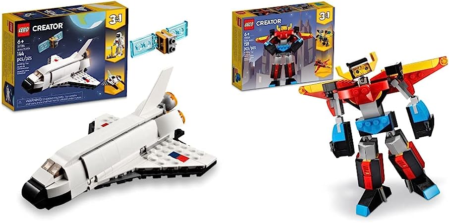 LEGO Creator 3 in 1 Space Shuttle Toy to Astronaut Figure to Spaceship 31134 & Creator 3in1 Super Robot Toy to Dragon Figure to Jet Plane 31124