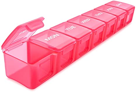 Sukuos Extra Large Weekly Pill Organizer, Sukuos XL Daily Pill Cases for Pills, Vitamin, Fish Oils or Supplements (Pink)