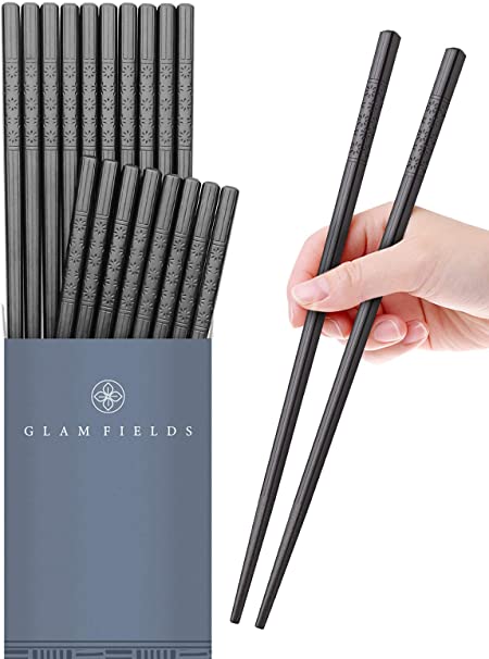 10 Pairs Fiberglass Chopsticks, GLAMFIELDS Reusable Japanese Chop Sticks Dishwasher Safe, Non-Slip, 9 1/2 inches