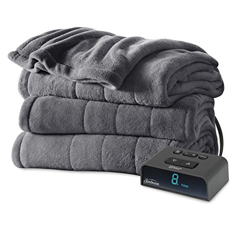 Sunbeam Microplush Heated Blanket with ComfortTech Controller, Twin, Slate