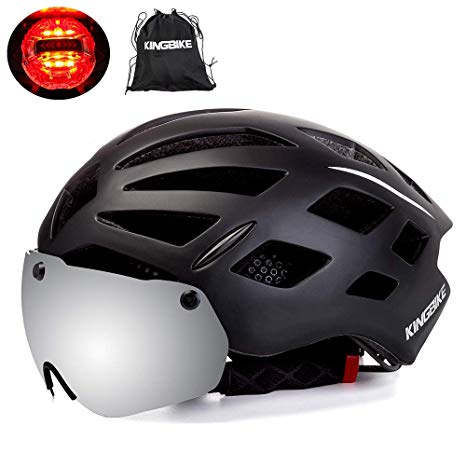 KINGBIKE DOT Bicycle Helmet Detachable Eye Shield Goggles(100% UV400 Protection,Can Over The Glasses) + Helmet Backpack Men Women,3 Modes Rear Safety LED Light,26 Air Vents