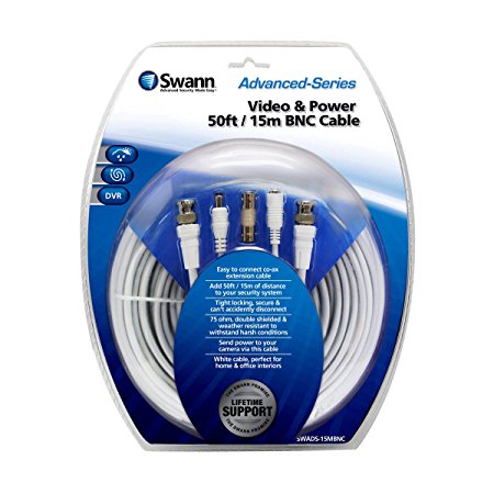 Swann SWADS-15MBNC-GL  Swann Video and 50-Feet  Power BNC Cable  for CCTV Camera (White)