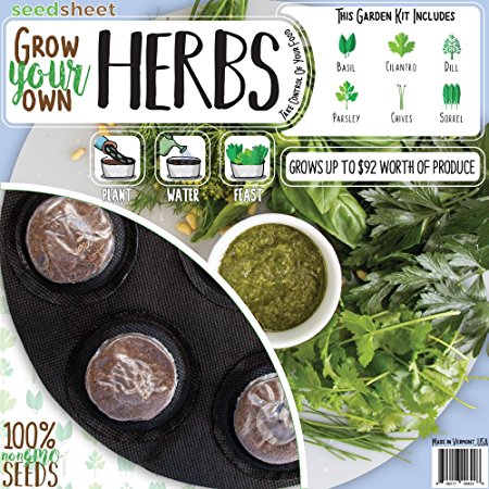 Seedsheet Grow Your Own Herbs Garden, Pre-seeded, Organic, NonGMO, Recipe Garden Kit