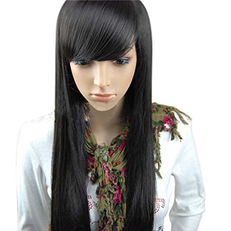 MelodySusie Black Long Straight Wig - Fashionable Women Long Straight Wig with Free Wig Cap and Wig Comb (Black)