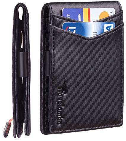 Travelambo Mens RFID Blocking Front Pocket Minimalist Slim Genuine Leather Wallet Pull Tab Money Clip