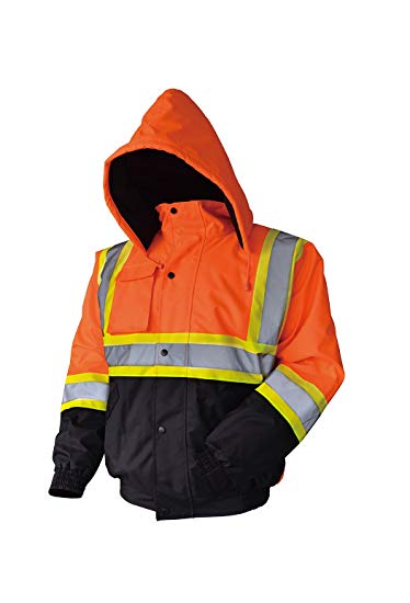 LM High Visibility Class III Reflective Waterproof Bomber Jacket W/Removable Hood