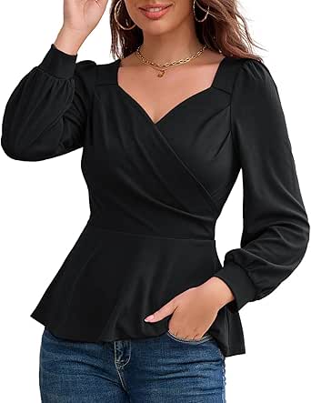 GRACE KARIN Women's Long Sleeve Peplum Tops Dressy Shirt Wrap V Neck Office Work Blouses Tops