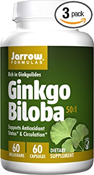 Jarrow Formulas Ginkgo Biloba, For Circulatory and Antioxidant Support, 60 Veggie Caps (Pack of 3)