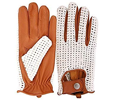 Classic English Leather Driving Gloves Crochet String back Chauffeur Vintage fashion