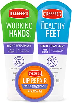 O'Keeffe's Night Treatment Combo Pack Including Working Hands Night Treatment, Healthy Feet Night Treatment and Lip Repair Night Treatment, white, 3 ounces