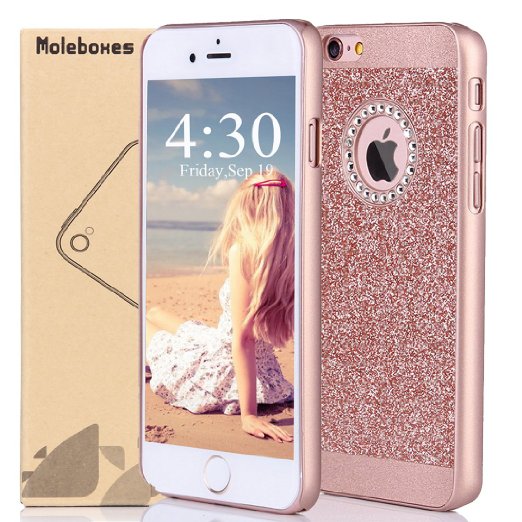 iPhone 6s Case Moleboxes Rose Gold Luxury Hybrid Beauty Crystal Rhinestone With Gold Sparkle Glitter PC Hard Protective Diamond Case Cover For iPhone 6s6 47 Rose Gold