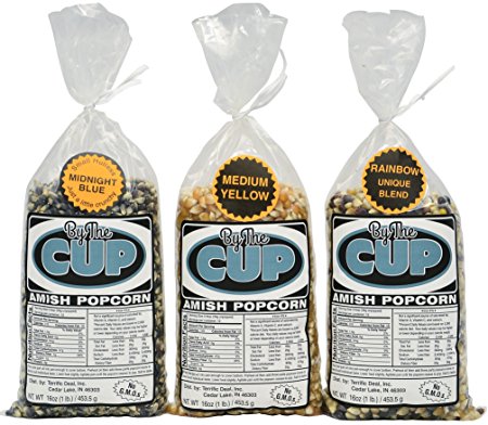 Amish Country Popcorn, By The Cup Variety, Includes: Midnight Blue (1 lb), Rainbow (1 lb), Medium Yellow (1 lb), 3 Lbs Total