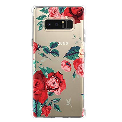 Galaxy Note 8 Case,Samsung Galaxy Note 8 Case with Flower,LUOLNH Slim Shockproof Clear Floral Pattern Soft Flexible TPU Back Cover for Samsung Galaxy Note 8 (Red)