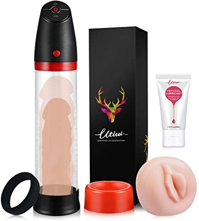 Penis Vacuum Pump,Utimi Male Rechargeable Automatic Enhancement Training Device with 4 Suction Intensities for Stronger Bigger Erections