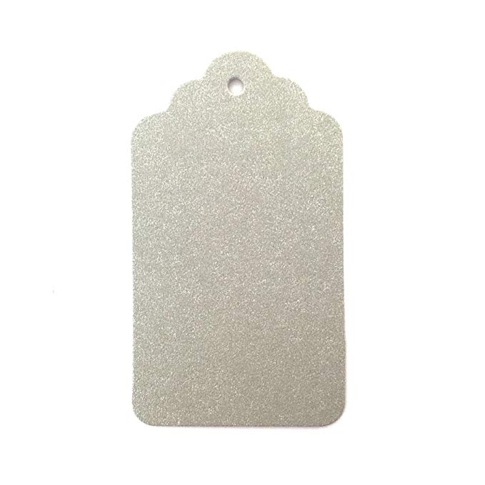 LWR Crafts 100 Hang Tags Scalloped Top Rectangle with Jute Twines 100ft (2 3/4" x 1 9/16", Silver)
