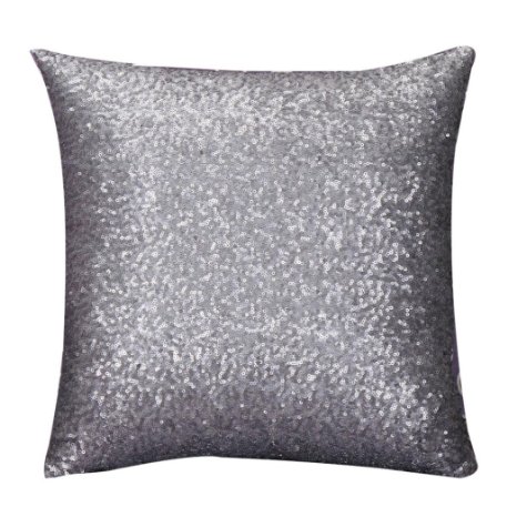 Stylish Comfy Solid Color Sequins Cushion Cover Throw Pillow Case Cafe Decor (Gray)