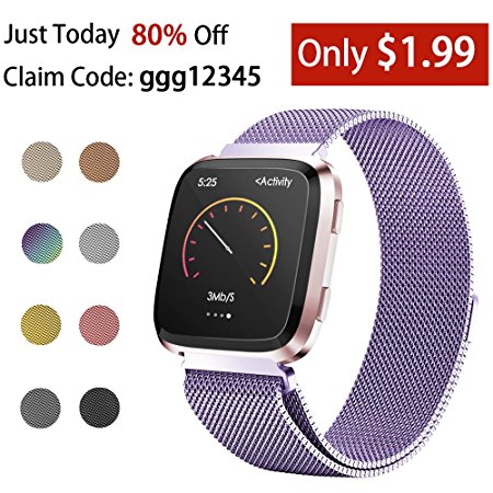 iGK For Fitbit Versa Bands, Stainless Steel Milanese Loop Metal Mesh Bracelet Sport Strap with Unique Magnet Lock Wristbands Replacement Band for Fitbit Versa