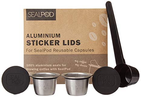 Refillable Nespresso Pods - Sealpod Stainless Steel Reusable Capsules for Nespresso Machines (2 Pods, 100 Lids)