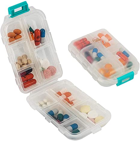 Bidear Pill Case - Portable Travel Tablet Medicine Vitamin Pill Organizer Box for Purse or Pocket,10 Compartments (M-White)