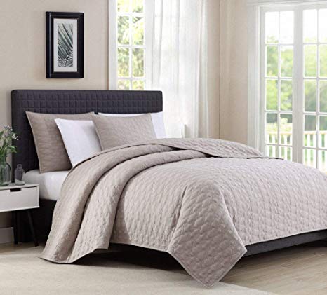 Bourina Reversible Bedspread Coverlet Set - Microfiber Lightweight Comforter 3-Piece Quilt Set King, Beige