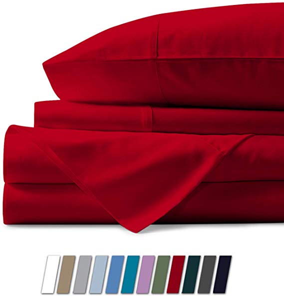 Mayfair Linen 100% Egyptian Cotton Sheets, Red King Sheets Set, 800 Thread Count Long Staple Cotton, Sateen Weave for Soft and Silky Feel, Fits Mattress Upto 18'' DEEP Pocket