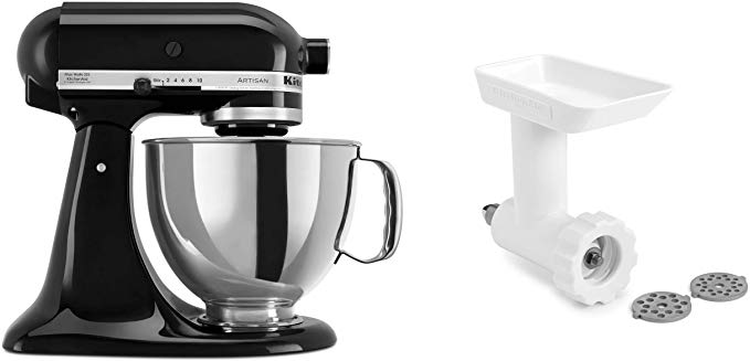 KitchenAid KSM150GBQOB Artisan Tilt-Head Stand Mixer with Food Grinder Attachment, Onyx Black