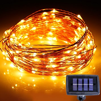 Solar Powered String Light 100 LED 33ft Starry String Lights, GIGALUMI Fairy Copper Wire Lights Ambiance Lighting for Outdoors, Patios, Christmas Party(Warm White)