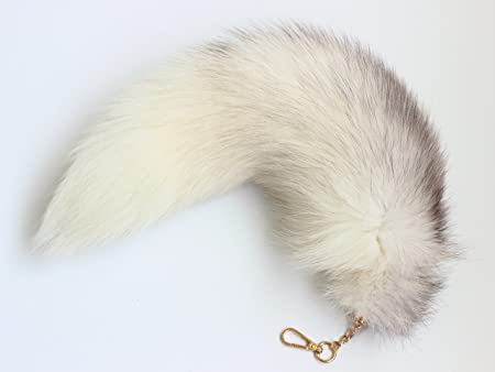 Fosrion Fluffy White Gray Arctic Fox Tail Fur Halloween Cosplay Toy Alopex Lagopus KeyChain