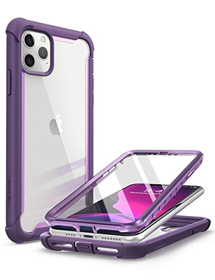 i-Blason Ares Case for iPhone 11 Pro Max 2019 Release, Dual Layer Rugged Clear Bumper Case with Built-in Screen Protector (Purple)