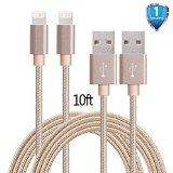 G-POW 2Pack 10ft Nylon Braided iPhone Lightning Cable USB Cord Charging Cable for iPhone 6s 6s plus 6plus 65s 5c 5iPad Mini AiriPad5iPod Compatible with iOS9Golden