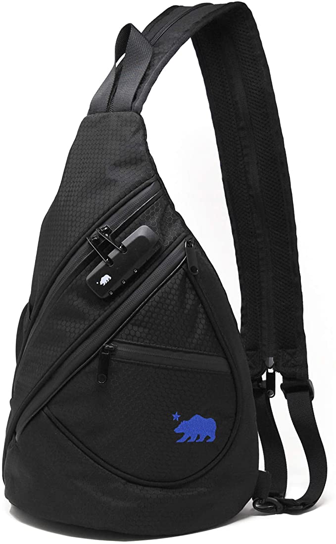 Cali Crusher Sling - 100% Smell Proof / Convertible Shoulder Pack (Black/Blue)