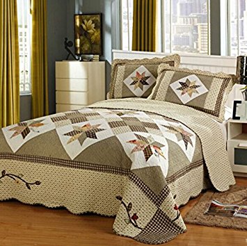 Brandream Queen Size Luxury Patchwork Quilted Bedspread Cotton Quilts Set