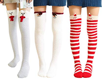 Urban CoCo Women's Cartoon Fuzzy Socks Winter Warm Over Knee High Socks