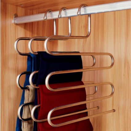 Ecolife Sturdy S-type Multi-Purpose Stainless Steel Magic Pants Hangers Closet Hangers Space Saver Storage Rack for Hanging Jeans Scarf Tie, Family Economical Storage ! (1 Pce)
