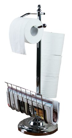 Toilet Paper Caddy Tissue Dispenser Stand with Magazine Rack, Chrome Plated