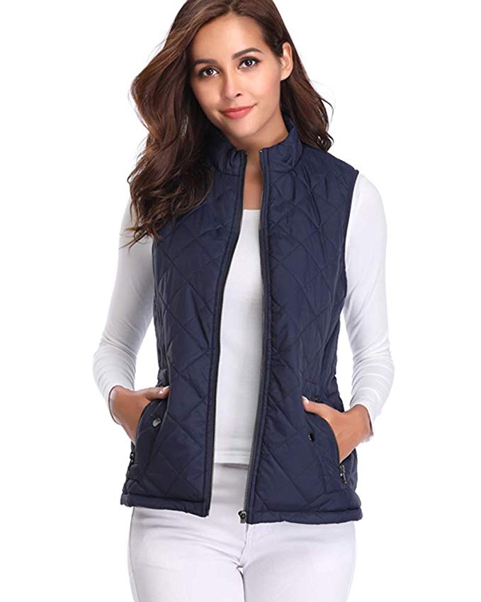 Argstar Women's Stand Collar Lightweight Padded Zip Vest Quilted Gilet Clearence