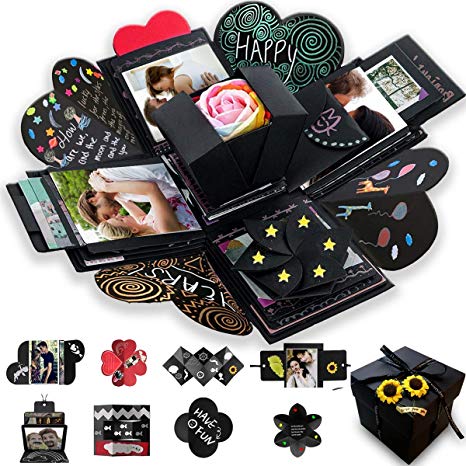 Marsheepy Explosion Box, Ceartive DIY handmade Explosion Gift Box - Love Memory,A good idea for Birthday Gift, Wedding or Valentine's Day Surprise Box (Black)